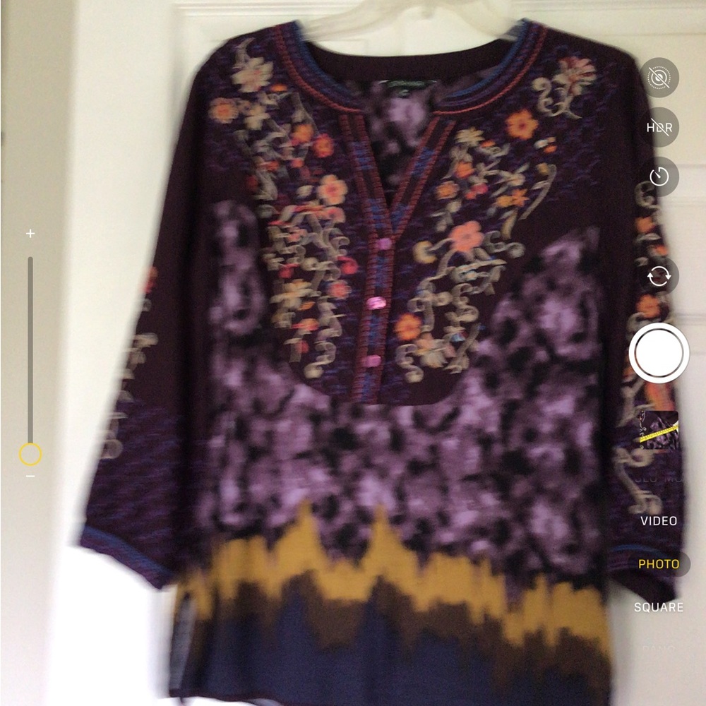 Johnny Was Black Top with Multicolor Floral Embroidery